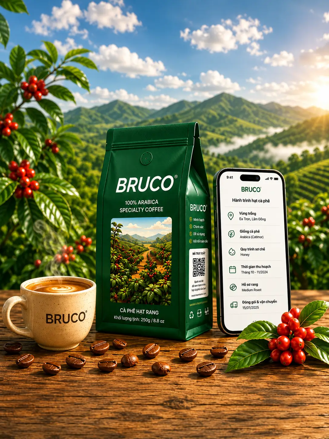 Bruco coffee bag and the traceability app