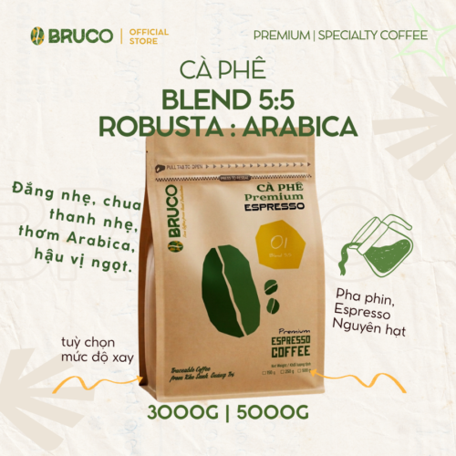 N01 - 3000gr - Cà Phê Rang Mộc Nguyên Chất Robusta Lào: Arabica Khe Sanh Blend 5:5