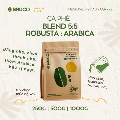 N01 - 1000gr - Cà Phê Rang Mộc Nguyên Chất Robusta Lào: Arabica Khe Sanh Blend 5:5