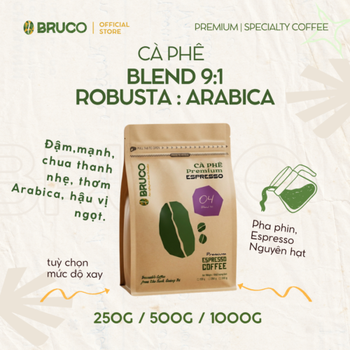 N04 - 1000g - Cà Phê Rang Mộc Nguyên Chất Blend 9:1 Robusta Lào Arabica