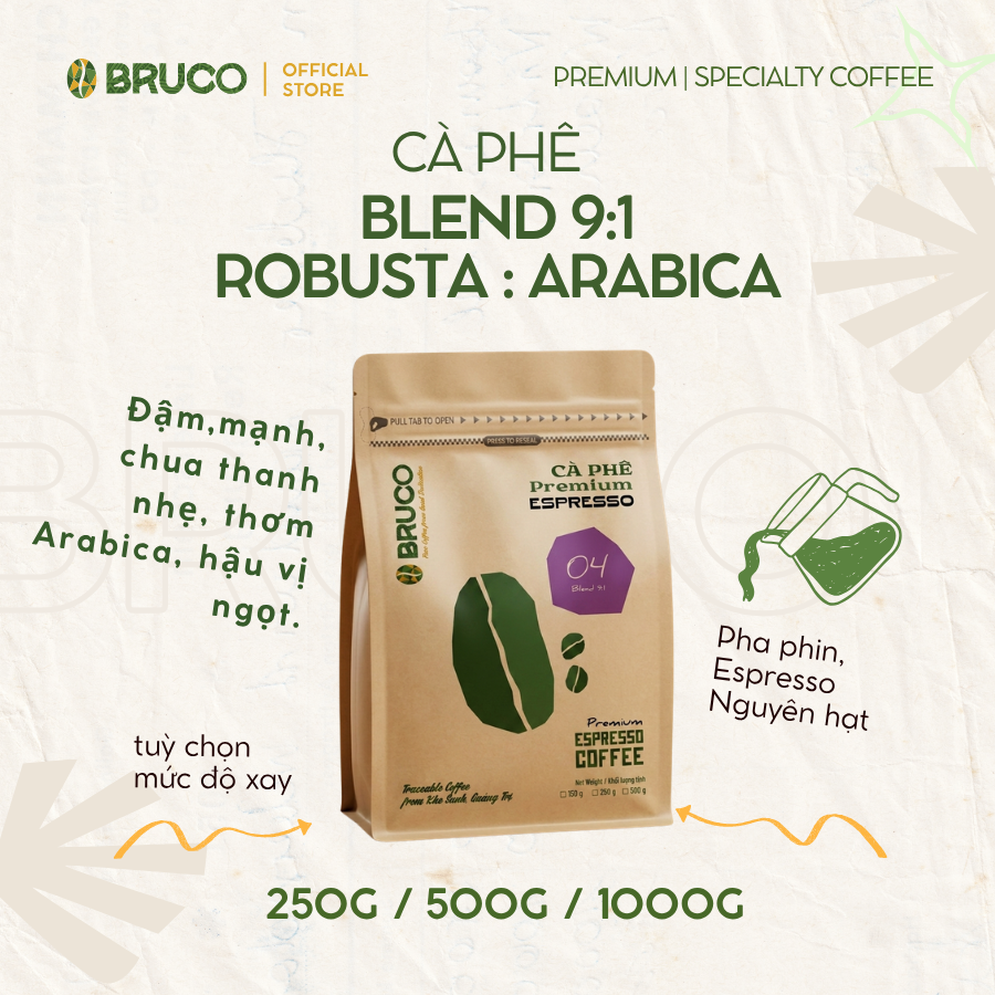 N04 - 250g - Cà Phê Rang Mộc Nguyên Chất Blend 9:1 Robusta Lào Arabica